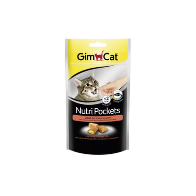 GimCat Nutri Pockets with Salmon & Omega 3&6 skanėstai katėms su Lašiša, Omega 3 ir 6 riebalų rūgštimis 60g
