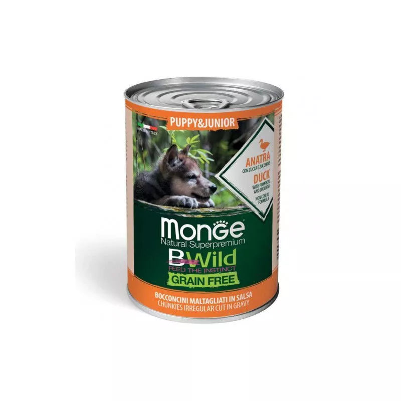 Monge BWild puppy konservuotas pašaras su antiena, moliūgais ir cukinijomis 400g