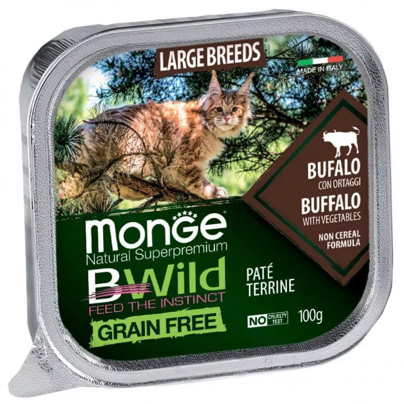 Monge BWild Large Breed keptas paštetas katėms su buivoliena ir daržovėmis 100g