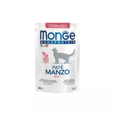 Monge Monoprotein Sterilised begrūdis konservuotas pašaras stertilizuotoms katėms su jautiena 85g