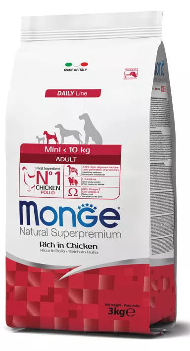 Monge Dry Dog Mini Adult 3 kg sausas pašaras mažų veislių suaugusiems šunims su vištiena 3kg