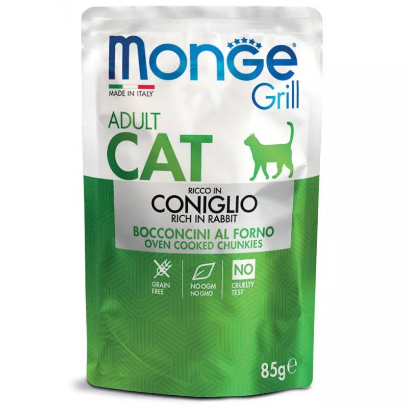 Monge GRILL Adult konservuotas pašaras katėms su triušiena 85g