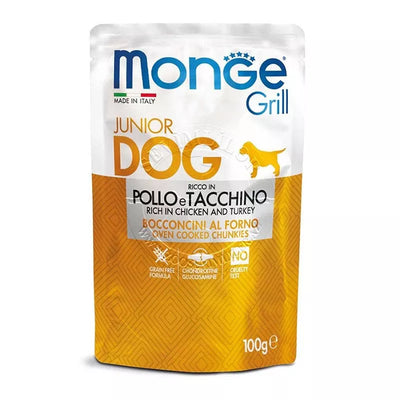 Monge Grill konservuotas pašaras jauniems šunims su vištiena ir kalakutiena 100g