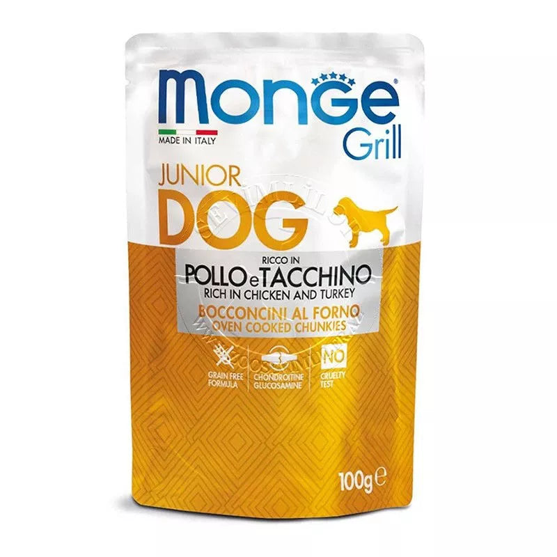 Monge Grill konservuotas pašaras jauniems šunims su vištiena ir kalakutiena 100g