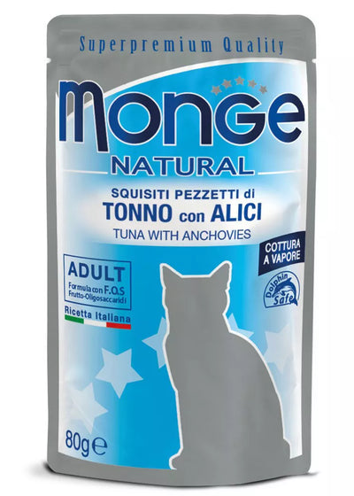 Monge Natural kons. pašaras suaugusioms katėms tuno kąsneliai su ančiuviais želėje 80g