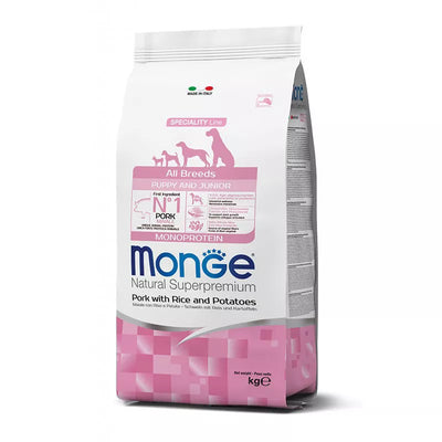 Monge spec. line monoprotein puppy sausas pašaras visų veislių jauniems šuniukams su kiauliena, ryžiais ir bulvėmis 12kg
