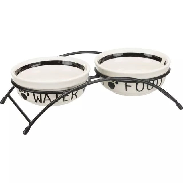 Trixie Dubenėlių kompl., keramika-metal., 2x0.6 l, ø 15 cm-32x9x15 cm, baltas-juodas