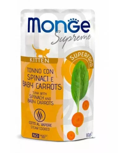 Monge SUPREME - Cat Wet Pouches Tuna with spinach and baby carrots - Kitten 80g