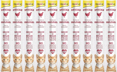 GimCat Sticks begrūdės lazdelės, su paukštiena (10 vnt)