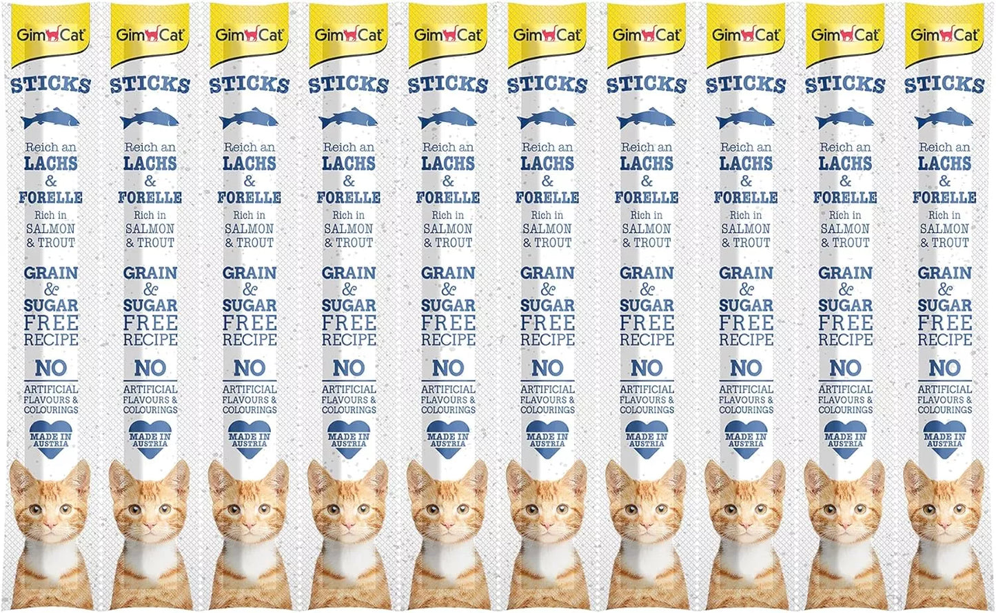 GimCat Sticks begrūdės lazdelės, su lašiša ir upėtakiu (10 vnt)