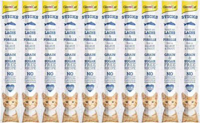 GimCat Sticks begrūdės lazdelės, su lašiša ir upėtakiu (10 vnt)