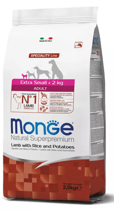 Monge Dry Dog Spec. Line - ypač mažų veislių suaugusiems šunims su ėriena, ryžiais ir bulvėmis 0,8 kg