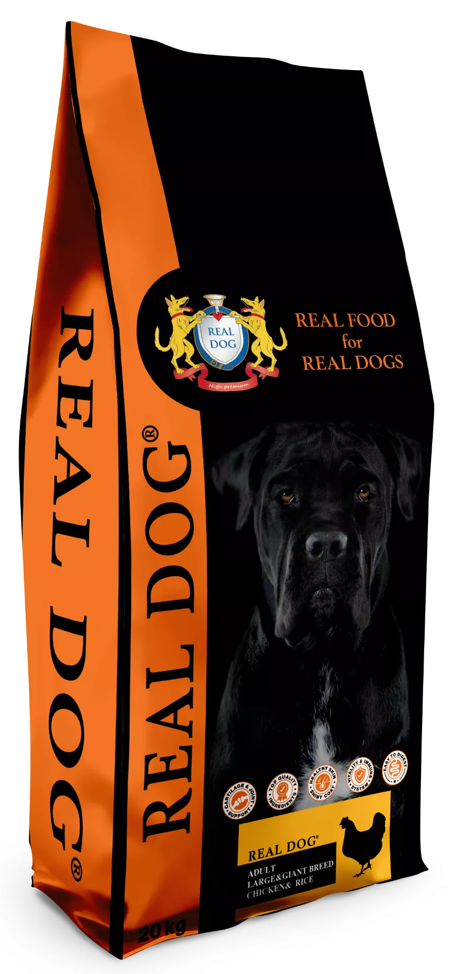 Real Dog Adult Large-Giant Breeds su vištiena ir ryžiais 20kg