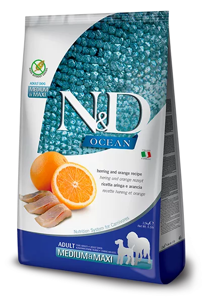 FARMINA N&D OCEAN - DOG Dry Herring&Orange ADULT MED&MAX 2,5 kg