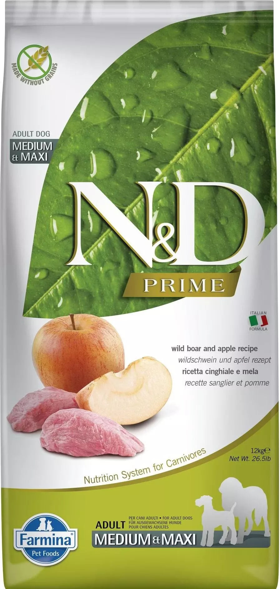 FARMINA N&D PRIME - DOG Dry Wild Boar&Apple ADULT MED&MAX 12 kg