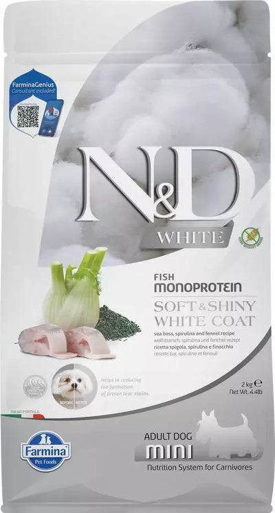 FARMINA N&D WHITE - DOG Dry Sea Bass Spirulina&Fennel ADULT MINI 2 kg