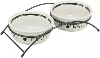 TRIXIE Dubenėlių kompl., keramika-metal., 2x2.6 l/25 cm/54x12x24 cm, baltas-juodas