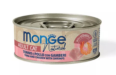 Monge kons.pašaras katėms su tuno, vištienos ir krevečių gabalėliais savo sultyse 80g