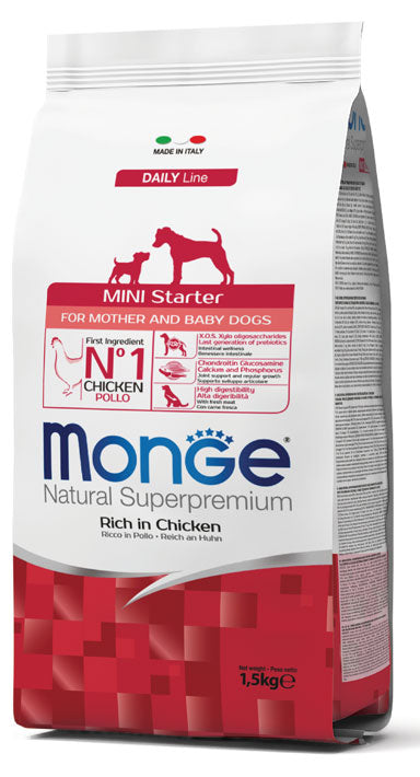 Monge Mini Starter all breeds sausas pašaras jauniems šuniukams su vištiena 1,5kg