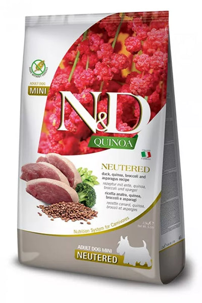 FARMINA N&D QUINOA - DOG Dry NEUTERED Duck Broccoli&Asparagus ADULT MINI 7 kg
