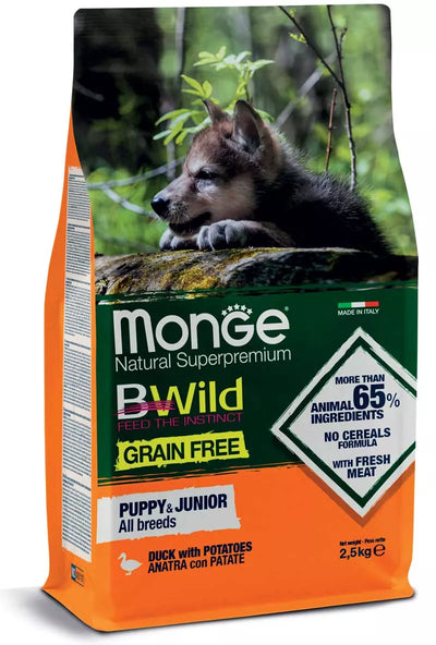 Monge Dry Dog Puppy&Junior GRAIN FREE Duck & potatoes 2,5kg