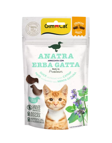 Gimcat Crunchy Snacks Duck /Catnip traškūs skanėstai antis/katžolė 50g