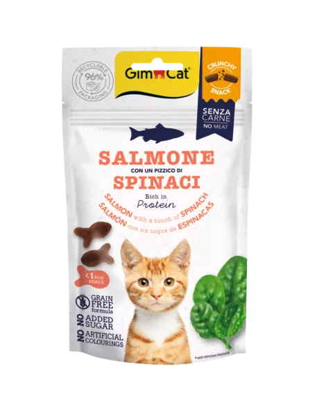 Gimcat Crunchy Snacks Salmon & Spinach traškūs skanėstai lašiša/špinatai 50g