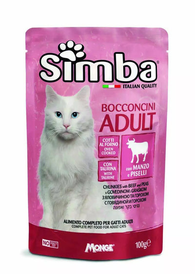 Simba konservuotas pašaras katėms su mėsa ir žirneliais 100g