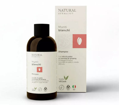 Natural Derma Pet White Coats Šampūnas – Baltų kailių formulė su UV apsauga, suteikia blizgesio