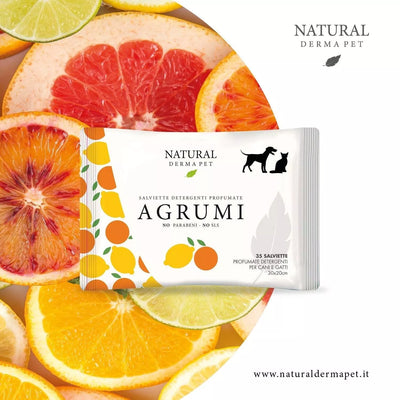 Natural Derma Pet drėgnos servetėlės Jūsų augintiniui – su citrusinių vaisių kvapu, švelni formulė, 35 vnt.