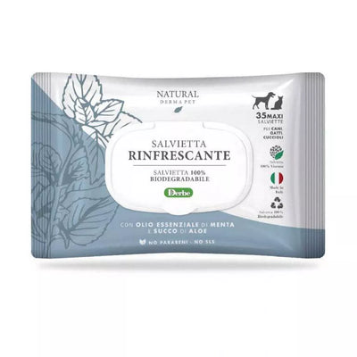 Natural Derma Pet Drėgnos servetėlės valymui – Gaivinanti mėta ir alavijas, 35 vnt.