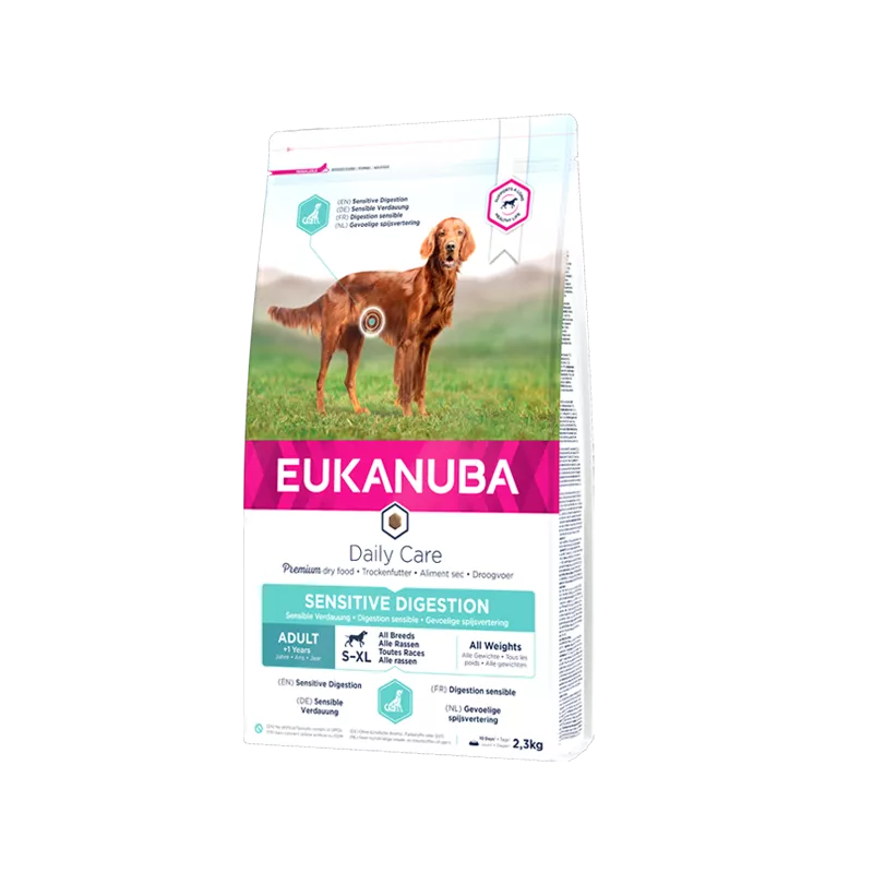 Eukanuba Daily Care Sensitive Digestion Adult visavertis pašaras suaugusiems jautrų virškinimą turintiems šunims 12kg