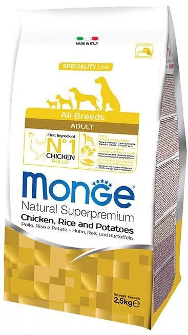 Monge spec. line monoprotein adult sausas pašaras visų veislių suaugusiems šunims su vištiena, ryžiais, bulvėmis 2,5kg