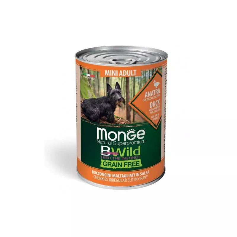 Monge Bwild mini adult konservuotas pašaras su antiena, moliūgais ir cukinijomis 400g