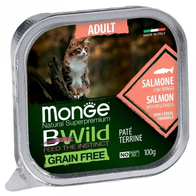 Monge BWild adult paštetas katėms su lašiša ir daržovėmis 100g