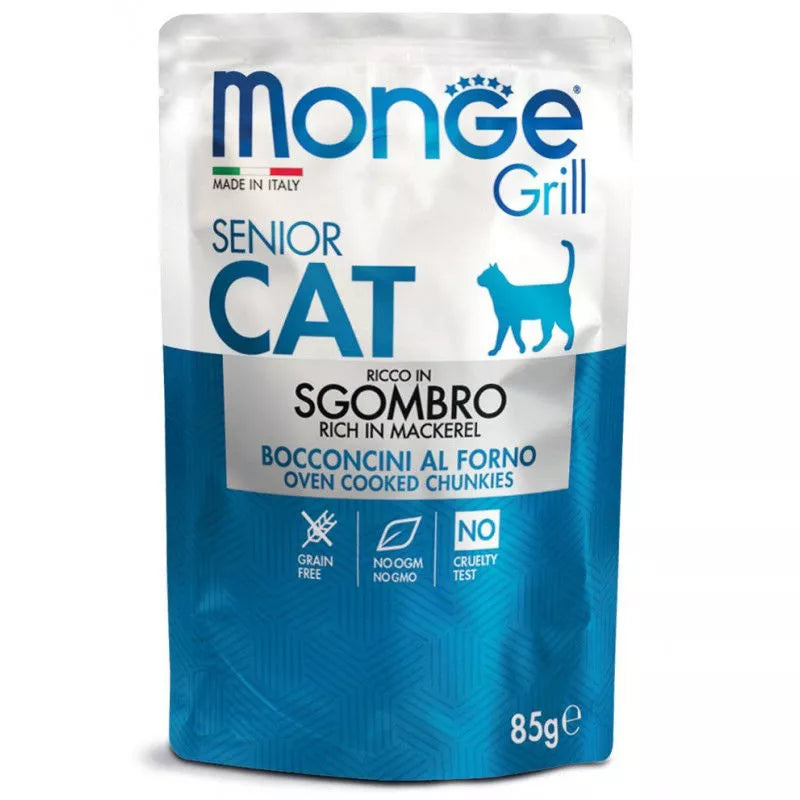 Monge Grill Senior konservuotas pašaras senyvoms katėms su skumbre 85g
