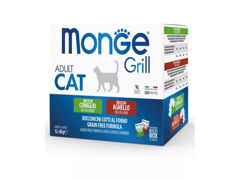 Monge Grill konservuotas pašaras sterilizuotoms katėms mix su aviena/triušiena 85g x12