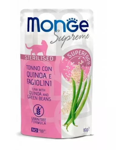 Monge SUPREME - Cat Wet Pouches Tuna with quinoa and green beans - Sterilised 80g