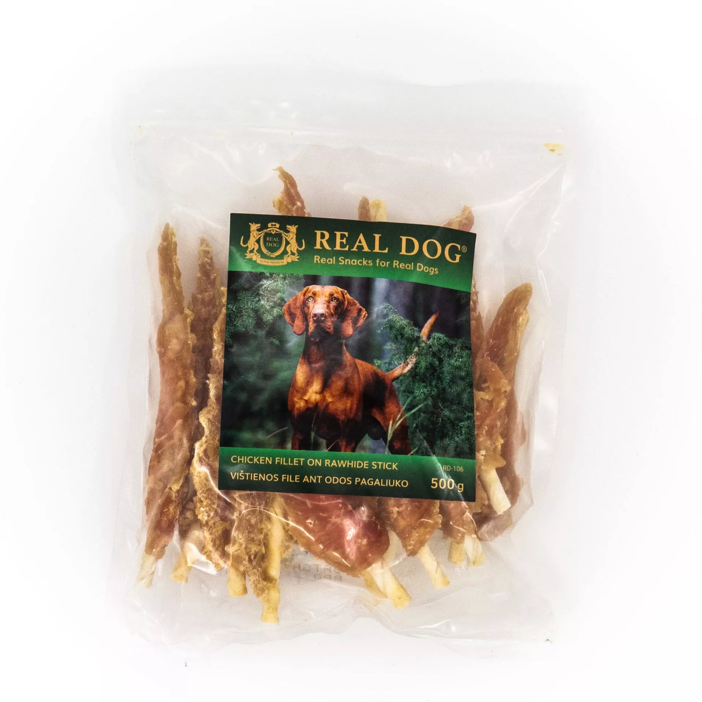 Real Dog SNACKS Vištienos file ant odos pagaliukų (plunksnos) 500g