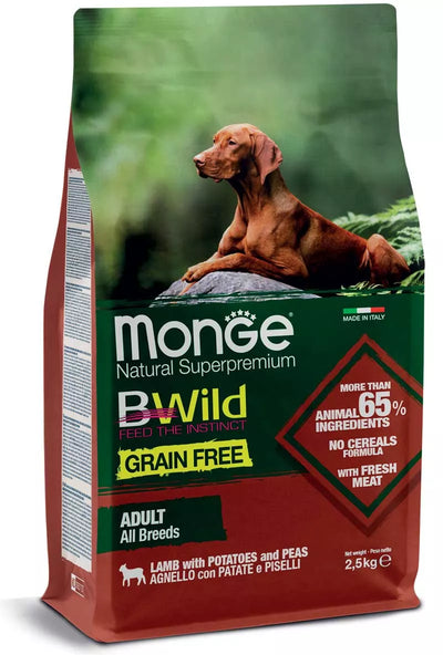Monge Dry Dog BWILD Grain Free - All Breeds Adult Lamb Potatoes Peas 12kg
