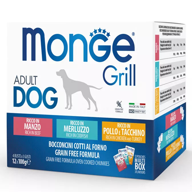Monge GRILL MIX Dog Adult beef/cod/chicken 100gx12