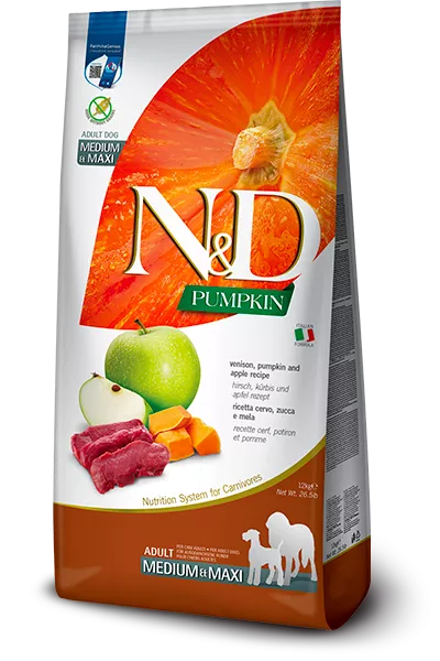 FARMINA N&D PUMPKIN - DOG Dry Venison&Apple ADULT MEDIUM MAXI 12 kg