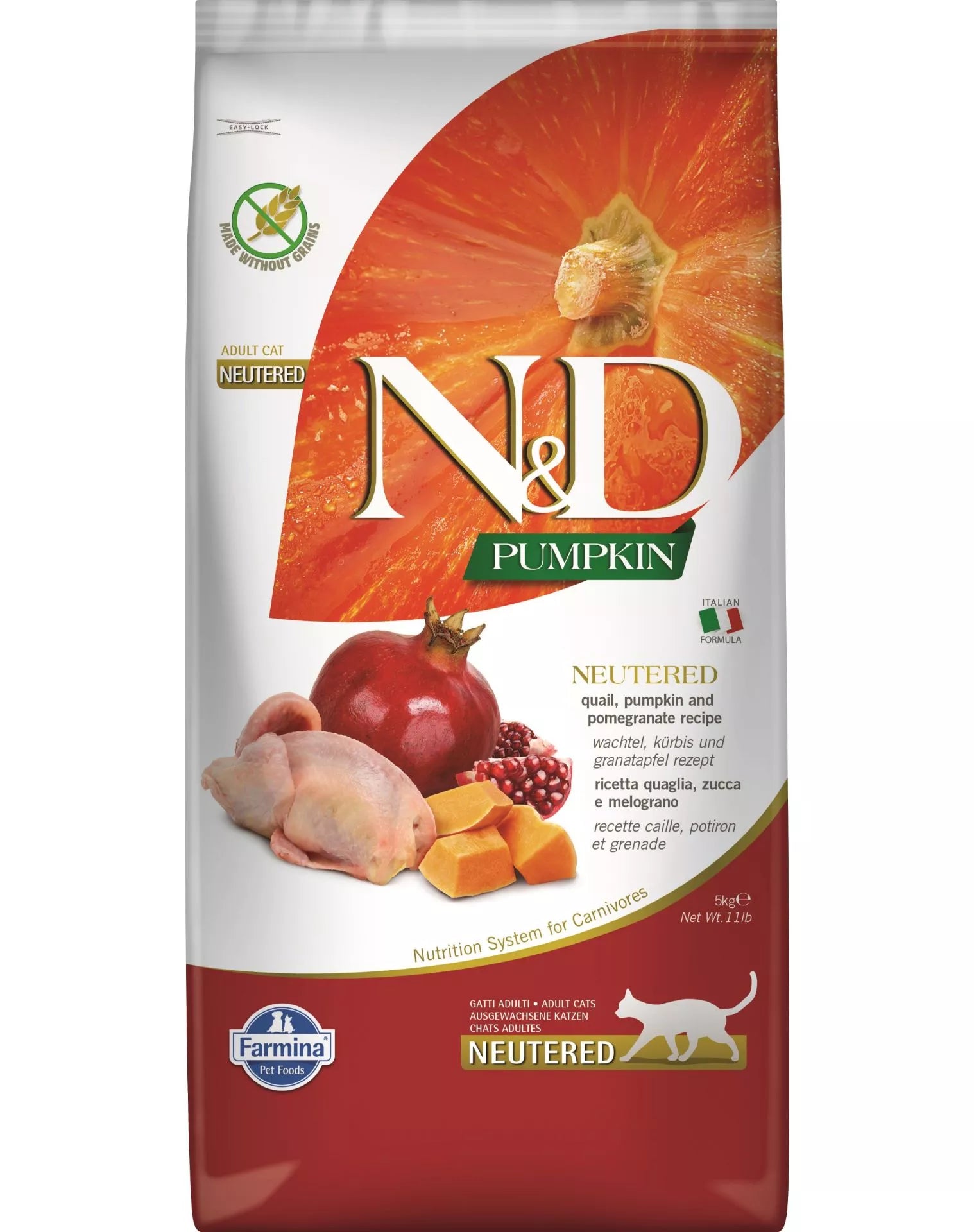 FARMINA N&D PUMPKIN - CAT Dry Quail&Pomegr NEUTERED ADULT 5 kg