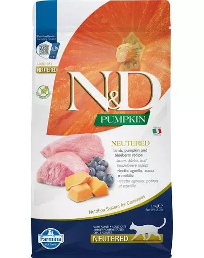 FARMINA N&D PUMPKIN - CAT Dry Lamb&Blueberry NEUTERED ADULT 300 g