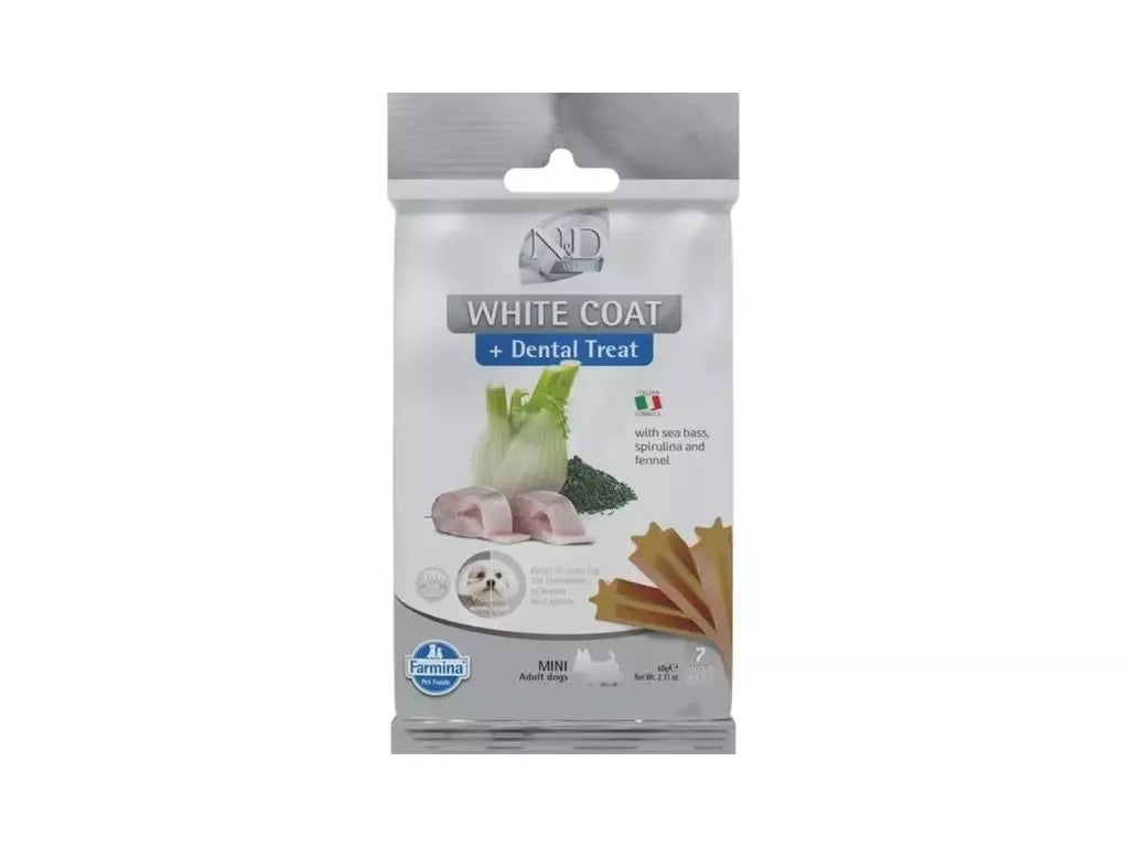 FARMINA N&D WHITE - DOG TREAT - Sea Bass Spirulina&Fennel ADULT MINI 60 g