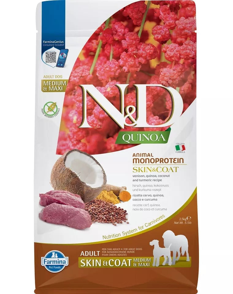 FARMINA N&D QUINOA - DOG Dry SKIN&COAT Venison&Coconut ADULT MED&MAX 2,5 kg