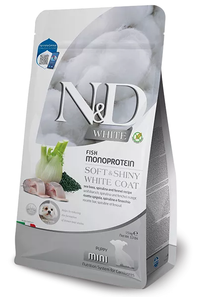 FARMINA N&D WHITE - DOG Dry Sea Bass Spirulina&Fennel PUPPY MINI 1 5 kg