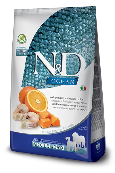 FARMINA N&D OCEAN - DOG Dry Cod Pumpkin&Orange ADULT MED&MAX 2,5 kg