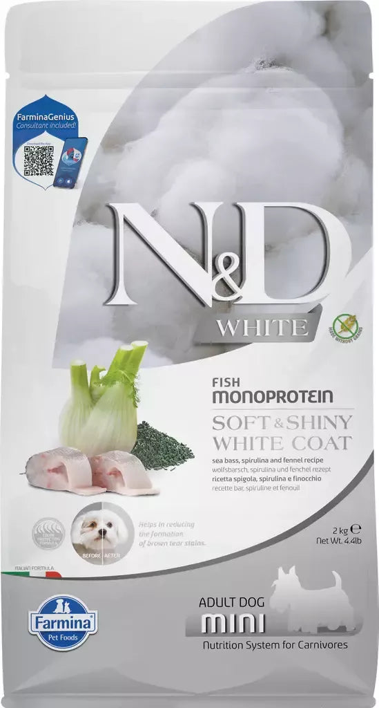 FARMINA N&D WHITE - DOG Dry Sea Bass Spirulina&Fennel ADULT MINI 2 kg