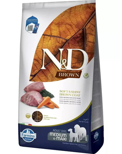 FARMINA N&D BROWN - DOG Dry Lamb Spirulina&Carrot ADULT MED&MAX 7 kg